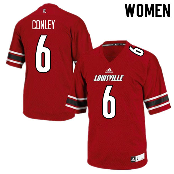 Women #6 Evan Conley Louisville Cardinals College Football Jerseys Sale-Red - Click Image to Close